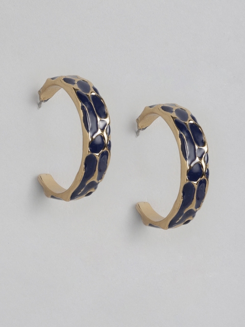 

DressBerry Gold-Toned & Navy Blue Circular Half Hoop Earrings