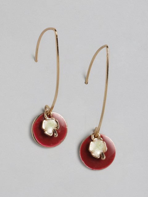 

DressBerry Maroon & Gold-Toned Enamelled Circular Drop Earrings