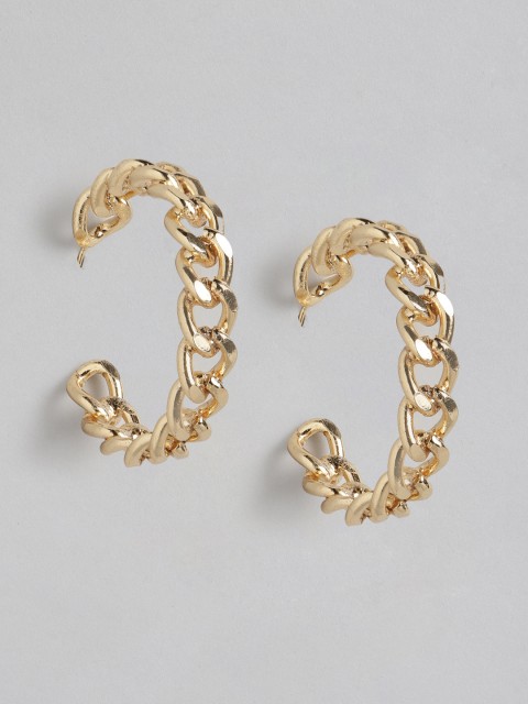 

DressBerry Gold-Toned Crescent Shaped Link Half Hoop Earrings