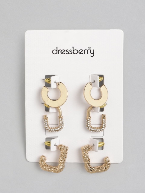 

DressBerry Set of 3 Gold-Toned Geometric Half Hoop Earrings