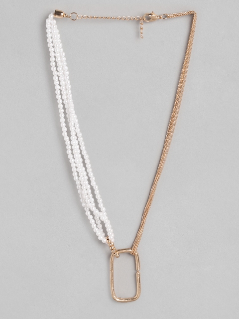 

DressBerry Rose Gold-Toned & White Beaded Rectangle Textured Layered Necklace