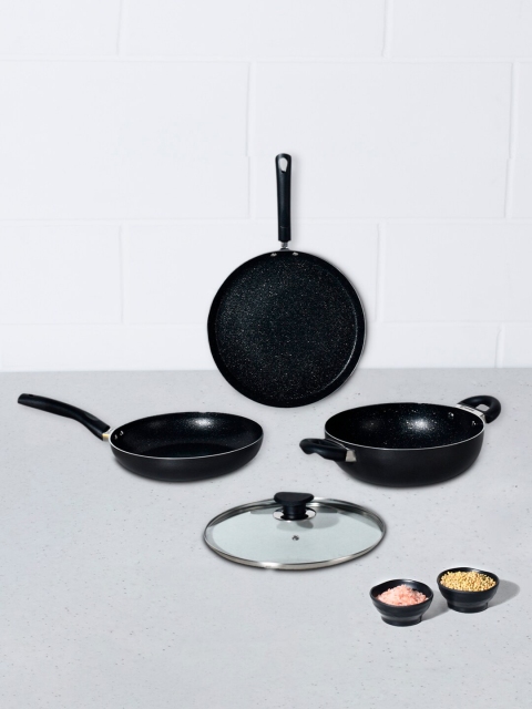 

BERGNER Set Of 4 Black & Transparent Solid Dishwasher Safe Non-Stick Aluminium Cookware Set