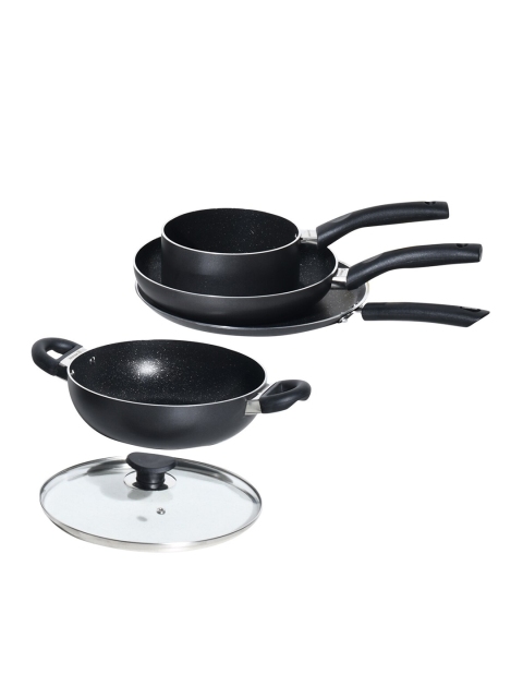 

BERGNER Set Of 5 Black & Transparent Solid Dishwasher Safe Non-Stick Aluminium Cookware Set