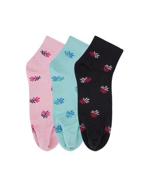 

N2S NEXT2SKIN Women Pink & Blue Set Of 3 Printed Cotton Socks