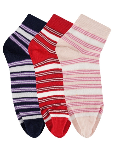 

N2S NEXT2SKIN Women Navy Blue & Red Pack of 3 Striped Ankle Length Socks