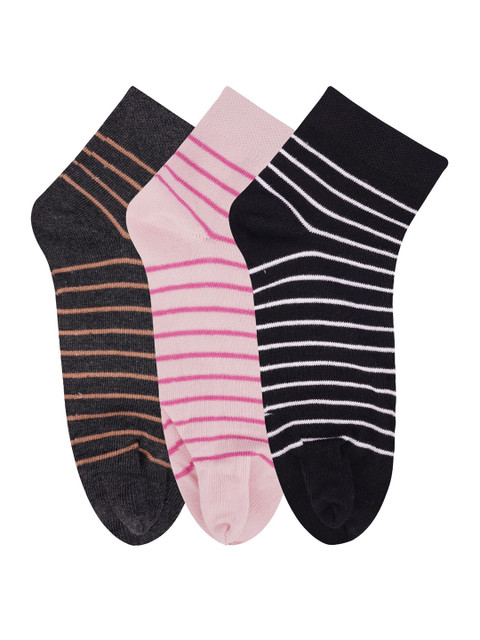 

N2S NEXT2SKIN Women Pink & Blue Set Of 3 Striped Cotton Socks, Black