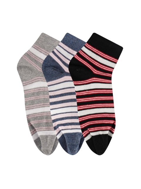 

N2S NEXT2SKIN Pack of 3 Stripes Pattern Ankle Length Cotton Thumb Socks, Grey