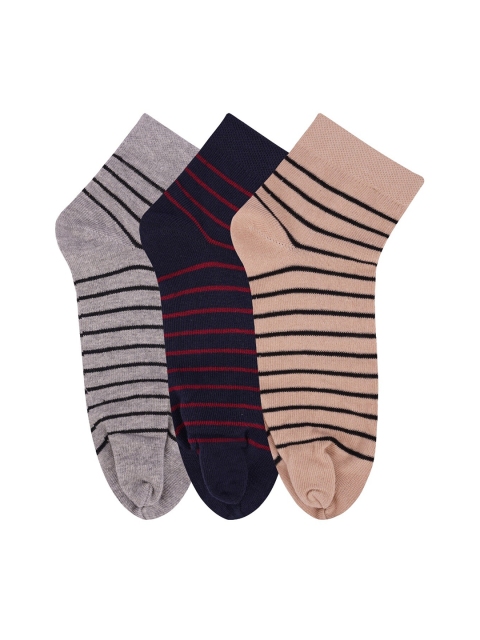 

N2S NEXT2SKIN Women Grey & Navy Blue Pack of 3 Striped Ankle Length Socks, Multi