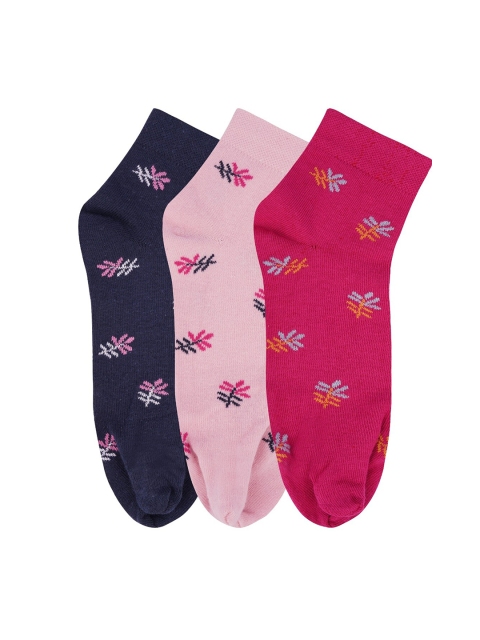

N2S NEXT2SKIN Pack of 3 Flower Pattern Ankle Length Cotton Thumb Socks, Navy blue