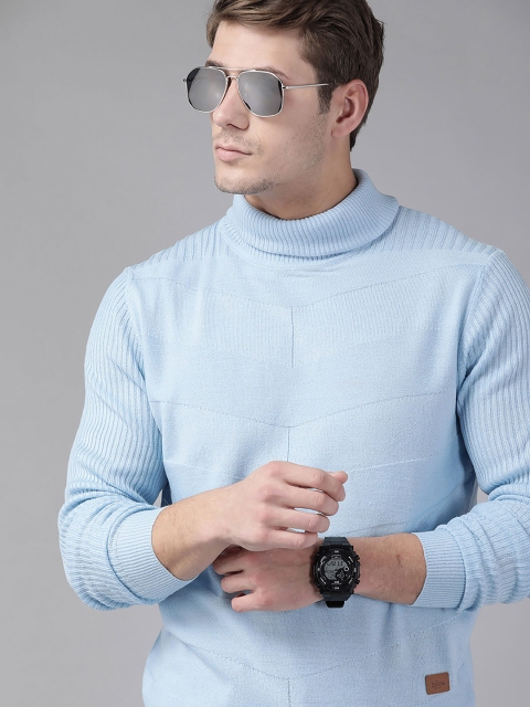 

The Roadster Lifestyle Co Men Blue Striped Pullover