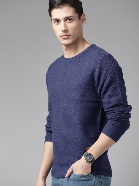 

The Roadster Lifestyle Co Men Navy Blue Self Design Pullover