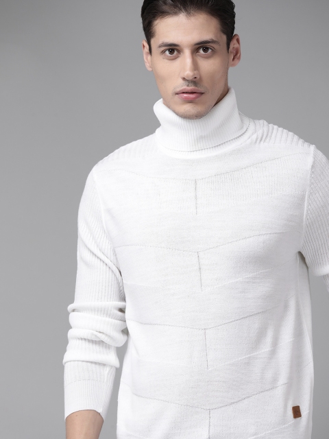 

The Roadster Lifestyle Co Men White Self-Striped Pullover