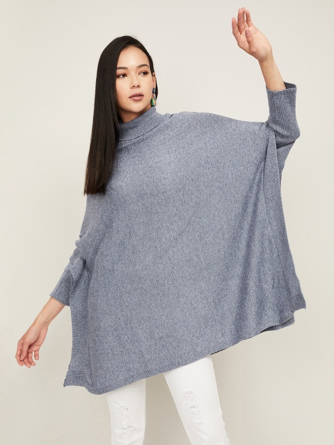 

Colour Me by Melange Women Blue Solid Acrylic Poncho Longline Tunic