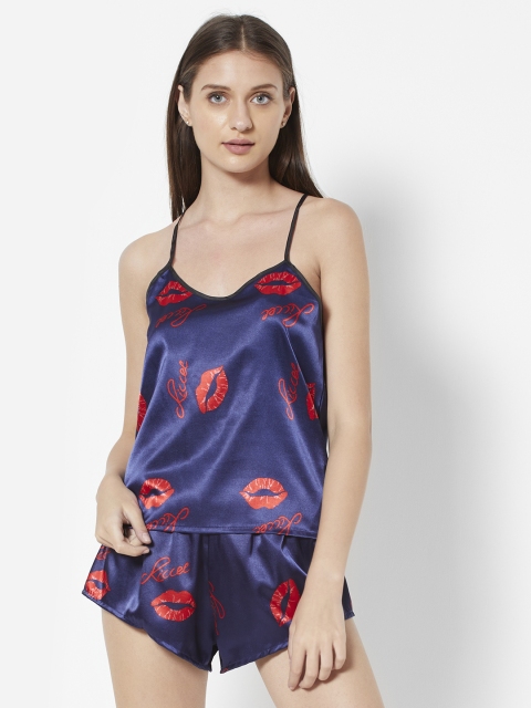

URBANIC Women Navy Blue & Red Conversational Printed Shorts Set