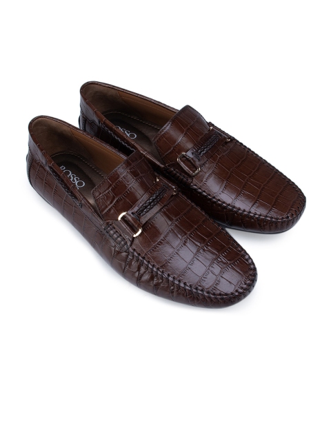 

ROSSO BRUNELLO Men Coffee Brown Textured Leather Loafers