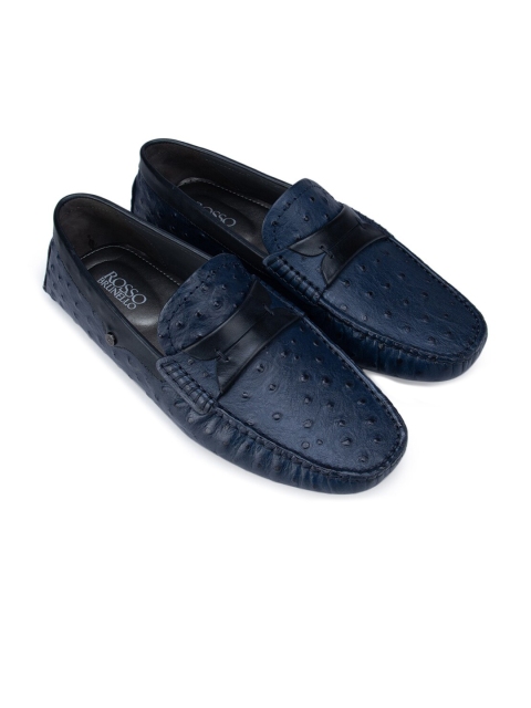 

ROSSO BRUNELLO Men Blue Textured Leather Loafers