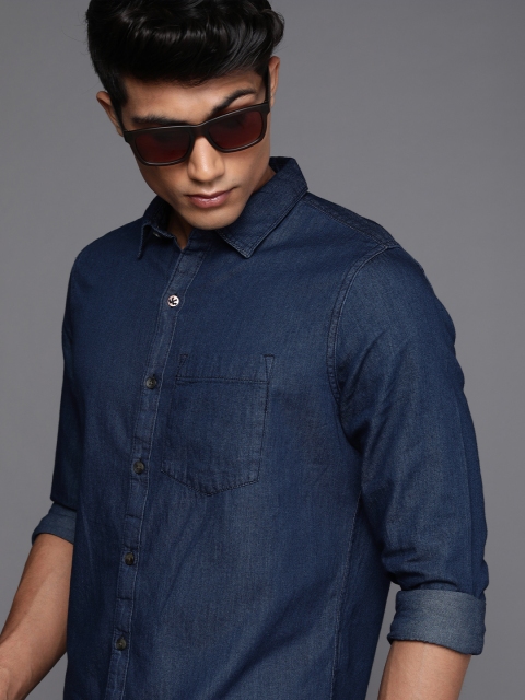 

WROGN Men Blue Solid Slim Fit Casual Shirt