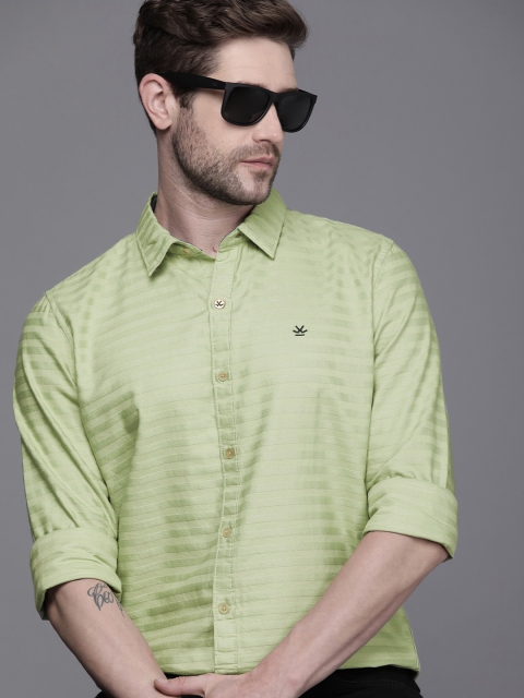 

WROGN Men Lime Green Slim Fit Horizontal Striped Casual Shirt