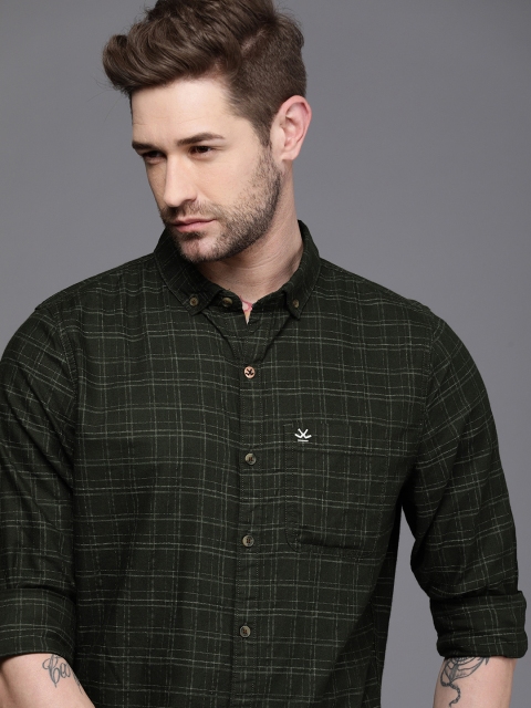 

WROGN Men Green Slim Fit Opaque Checked Casual Shirt