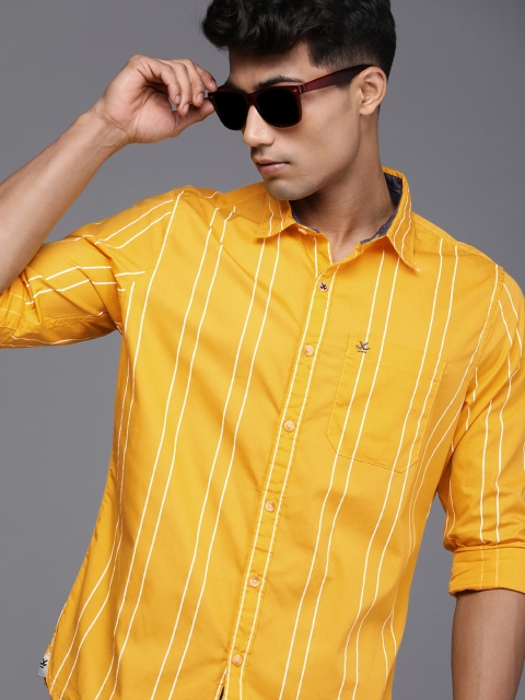 

WROGN Men Yellow & White Slim Fit Striped Pure Cotton Casual Shirt