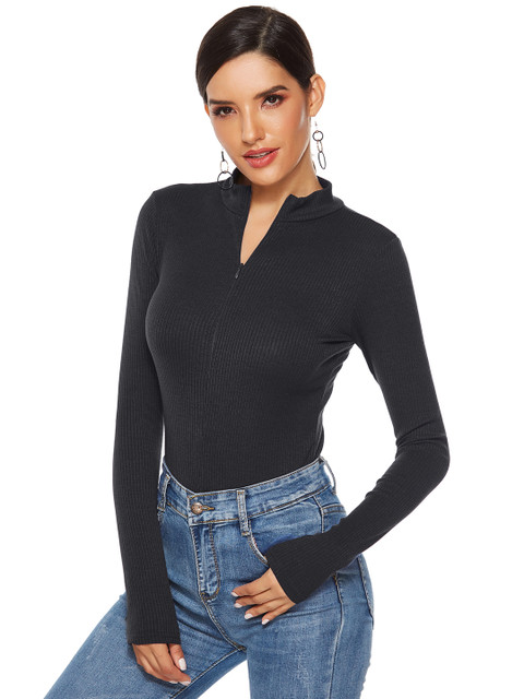 

URBANIC Women Black Ribbed Bodysuit