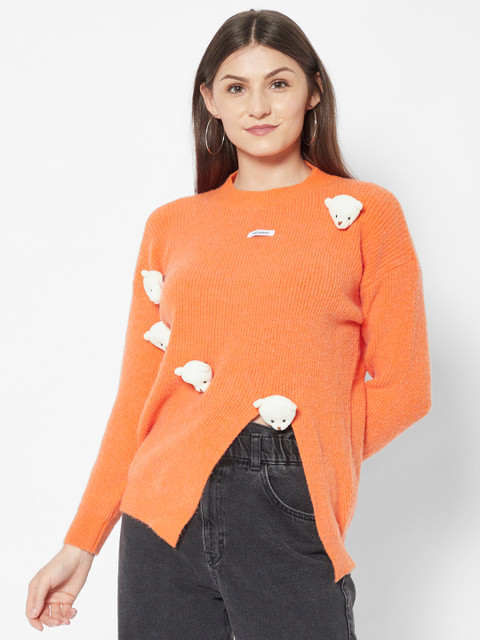 

URBANIC Women Orange Solid Pullover with Embellished Detail