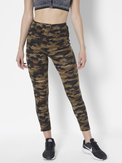 

URBANIC Women Olive Green Printed Ripped Tights