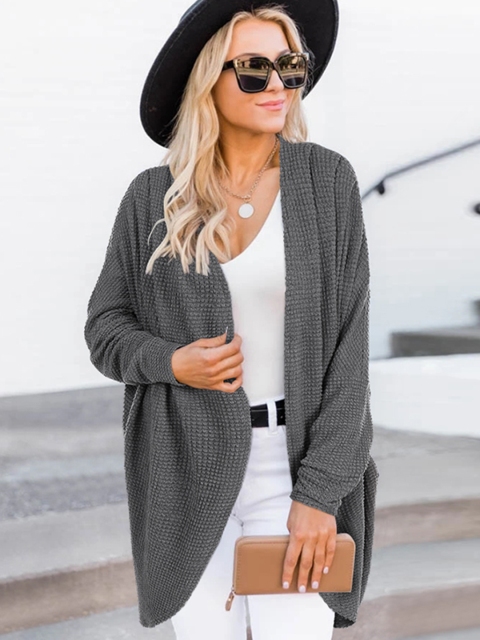 

URBANIC Women Grey Melange Longline Front Open