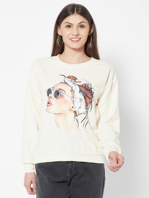 

URBANIC Women Off White Graphic Print Relaxed Fit Sweatshirt