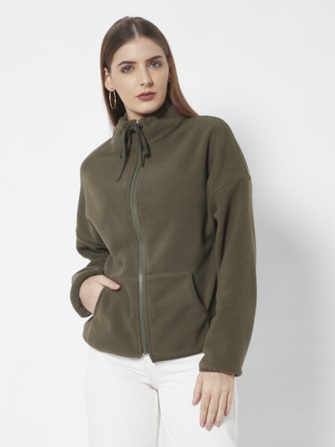 

URBANIC Women Olive Green Solid Relaxed Fit Sweatshirt