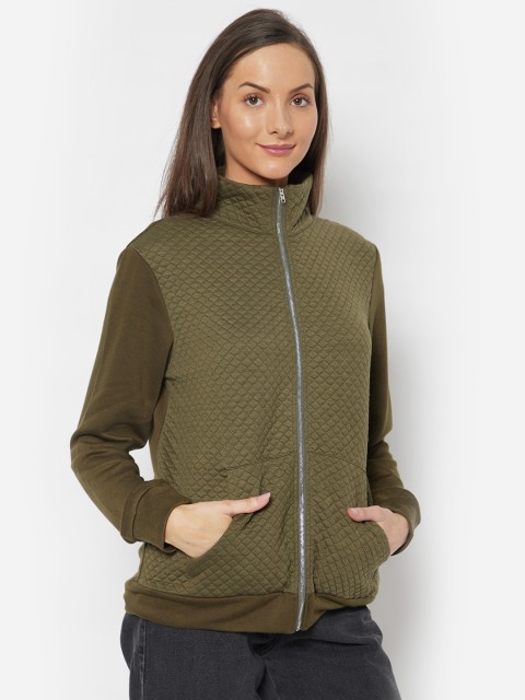 

URBANIC Women Olive Green Solid Relaxed Fit Sweatshirt