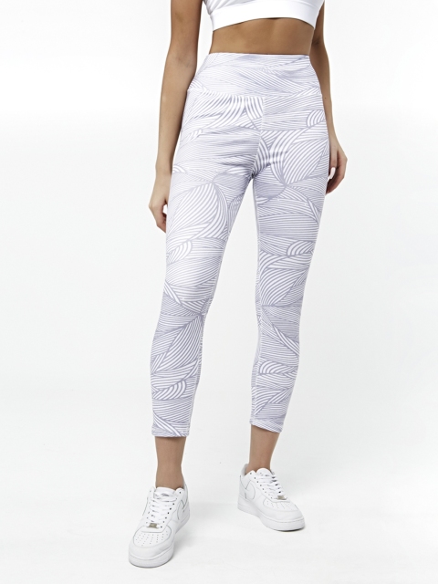 

URBANIC Women White & Grey Printed High-Rise Gym Tights