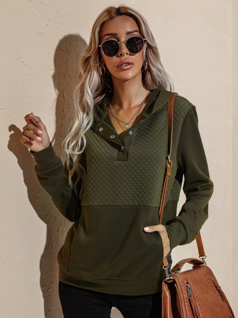 

URBANIC Women Olive Green Hooded Sweatshirt