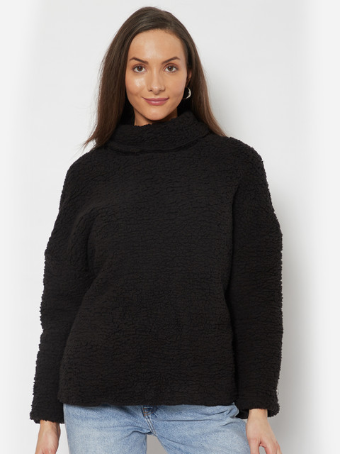 

URBANIC Women Black Solid Serpa Extra-Relaxed Fit Pullover Sweater