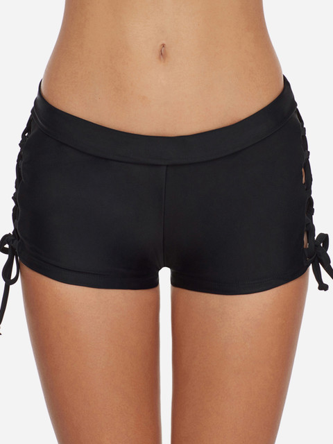 

URBANIC Women Black Solid Tie-Up Swimwear Shorts
