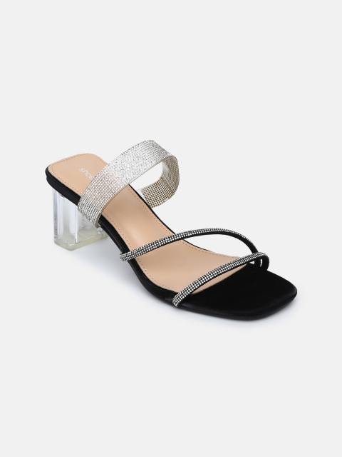 

shoexpress Black Embellished PU Block Sandals