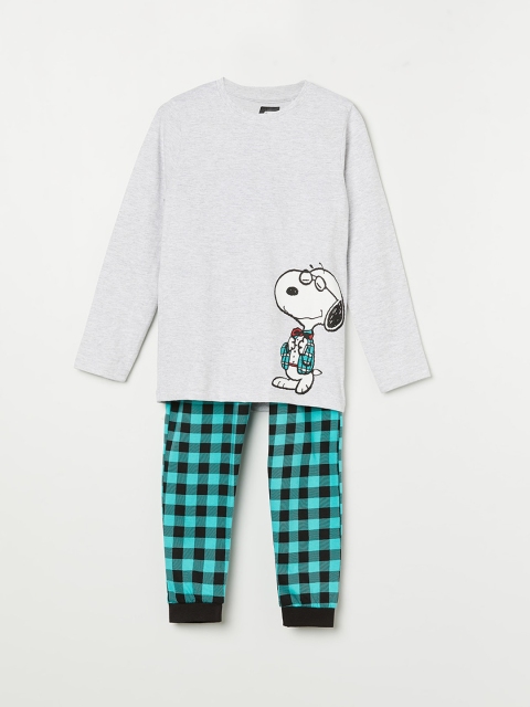 

Fame Forever by Lifestyle Boys Grey Melange & Green Peanuts Printed Night Suit