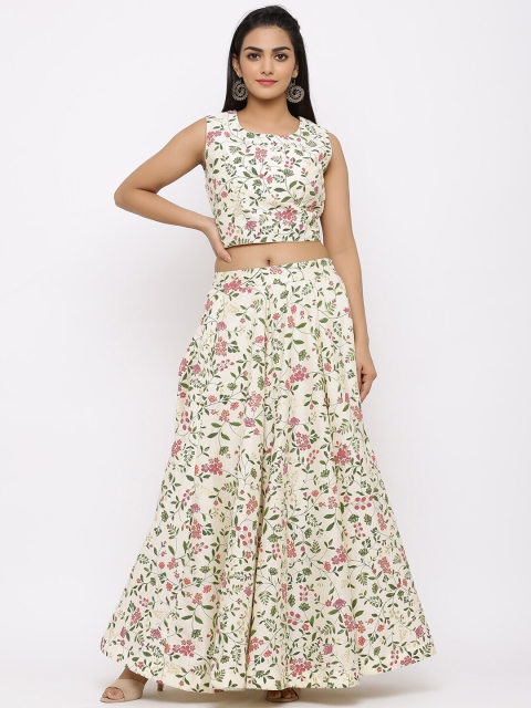 

Fusion Threads Women Off White & Pink Printed Ready to Wear Lehenga