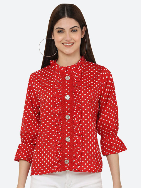 

Ashnaina Woman Red Geometric Polka Dot Top