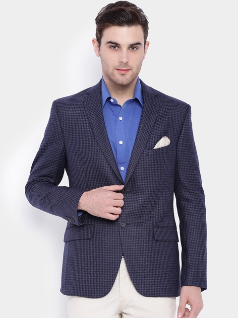 

SUITLTD Blue Hondstoodth Slim Fit Woollen Single-Breasted Blazer