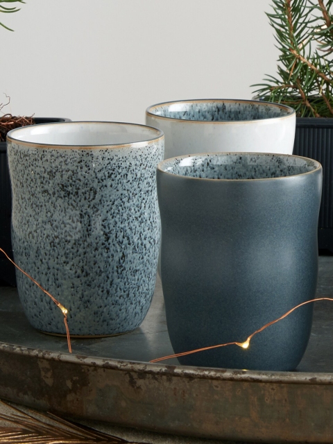 

Denby Grey & White Set of 3 Printed Stoneware Glossy Handleless Mugs