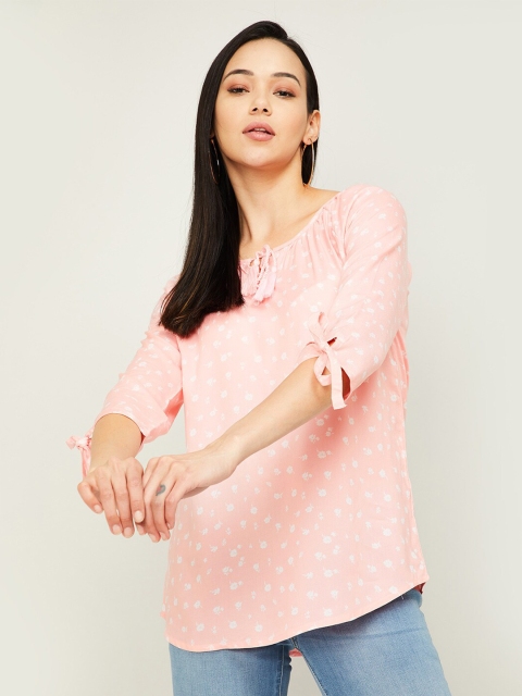 

Fame Forever by Lifestyle Pink Floral Tie-Up Neck Regular Top