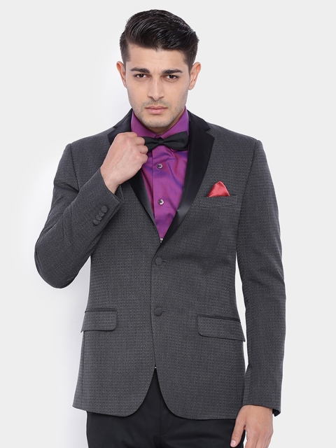 

SUITLTD Charcoal Grey Slim Fit Single-Breasted Tuxedo Blazer