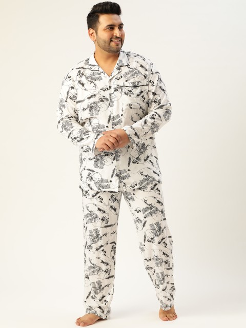 

Bene Kleed Plus Men Black Abstract Print N9 Silver Anti-Bacterial Finish Pyjama Set