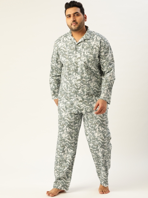

Bene Kleed Plus Men White Camouflage Print Cotton N9 Silver Anti-Bacterial Pyjama Set