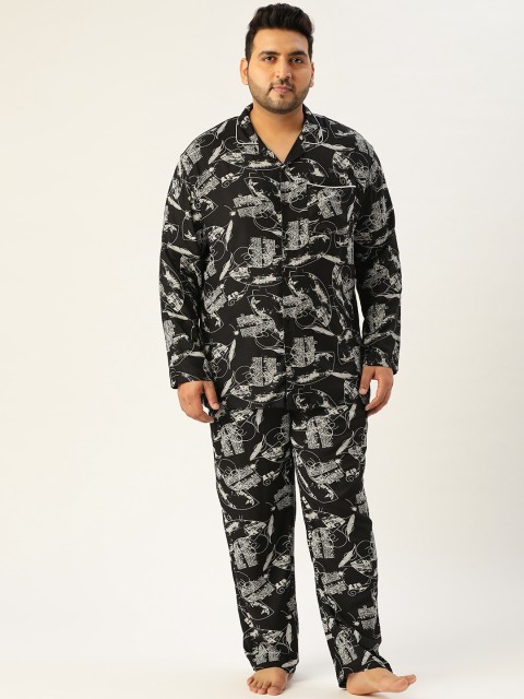 

Bene Kleed Plus Men Black & White Abstract Print N9 Silver Anti-Bacterial Pyjama Set