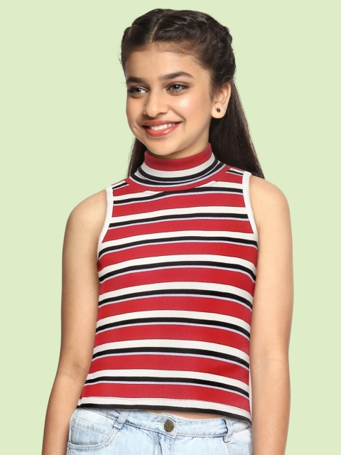 

Noh Voh - SASSAFRAS Kids Girls Red & White Striped Turtle Neck Fitted Top