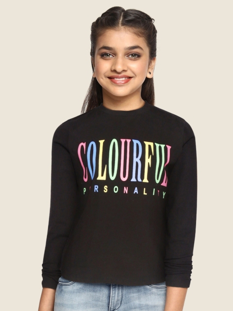 

Noh Voh - SASSAFRAS Kids Girls Black Typography Printed Pure Cotton T-shirt