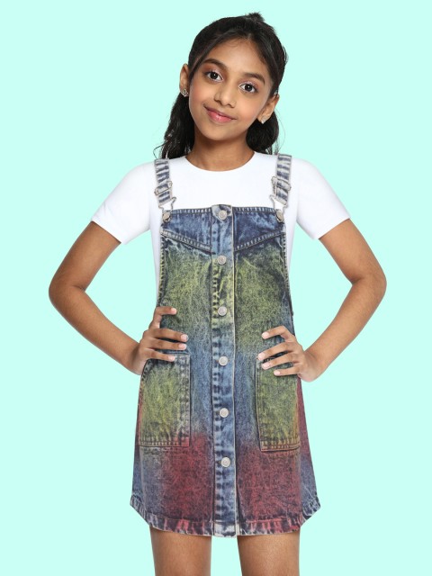 

Noh Voh - SASSAFRAS Kids Blue & Yellow Dyed Denim Pinafore Dress