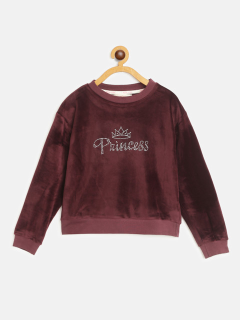 

Noh Voh - SASSAFRAS Kids Girls Burgundy & Silver Studded Velour Finish Sweatshirt